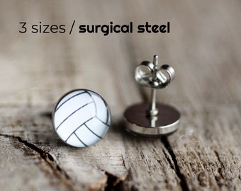 Volleyball post earrings, Surgical steel stud, Sport earring studs, mens earrings, sport ball stud sport jewelry volleyball jewelry