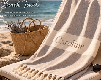 Telo mare di lusso, asciugamano personalizzato in cotone turco, elegante asciugamano estivo, asciugamano con nome personalizzato, peshtemal di alta qualità