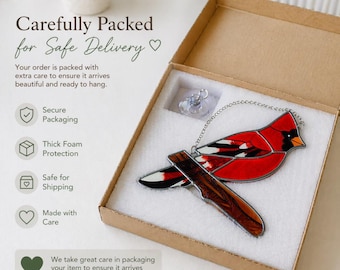 Suncatcher Cardinal Stained Glass, Red Bird Window Hanging Decor, Glass Bird Ornament Gift, Nature Inspired Home Decor, Mothers Day Gift