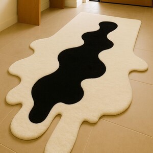 Modern Irregular Shape Abstract Rug,Black White Blob Design Carpet,Organic Shape Area Rug,Minimalist Statement Floor Rug,Living Room Bedroom