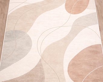 Neutral Abstract Area Rug, Minimalist Modern Carpet, Beige Boho Rug, Scandinavian Style Rug, Handmade Tufted Carpet, Living Room Rug
