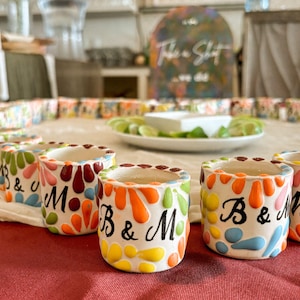 Personalized Talavera Ceramic Shot Glass, Handmade Mexican Tequila Cup, Custom Wedding Favor, Artisan Pottery from Mexico