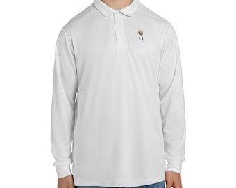 Herr långärmad pikétröja: Heltryck, smal passform, texturerad pikéstickning