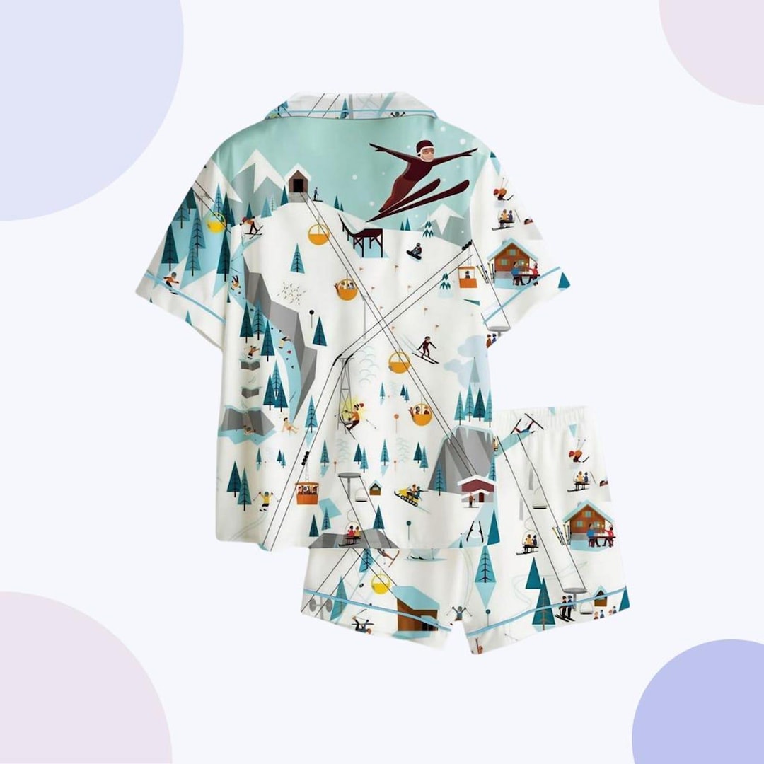 Ski Resort Pajama Set, Winter Landscape Sleepwear, Christmas Pajamas ...
