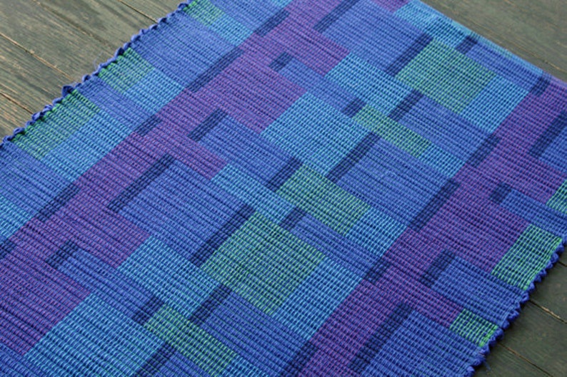 Handwoven blue purple and green cotton rug Etsy