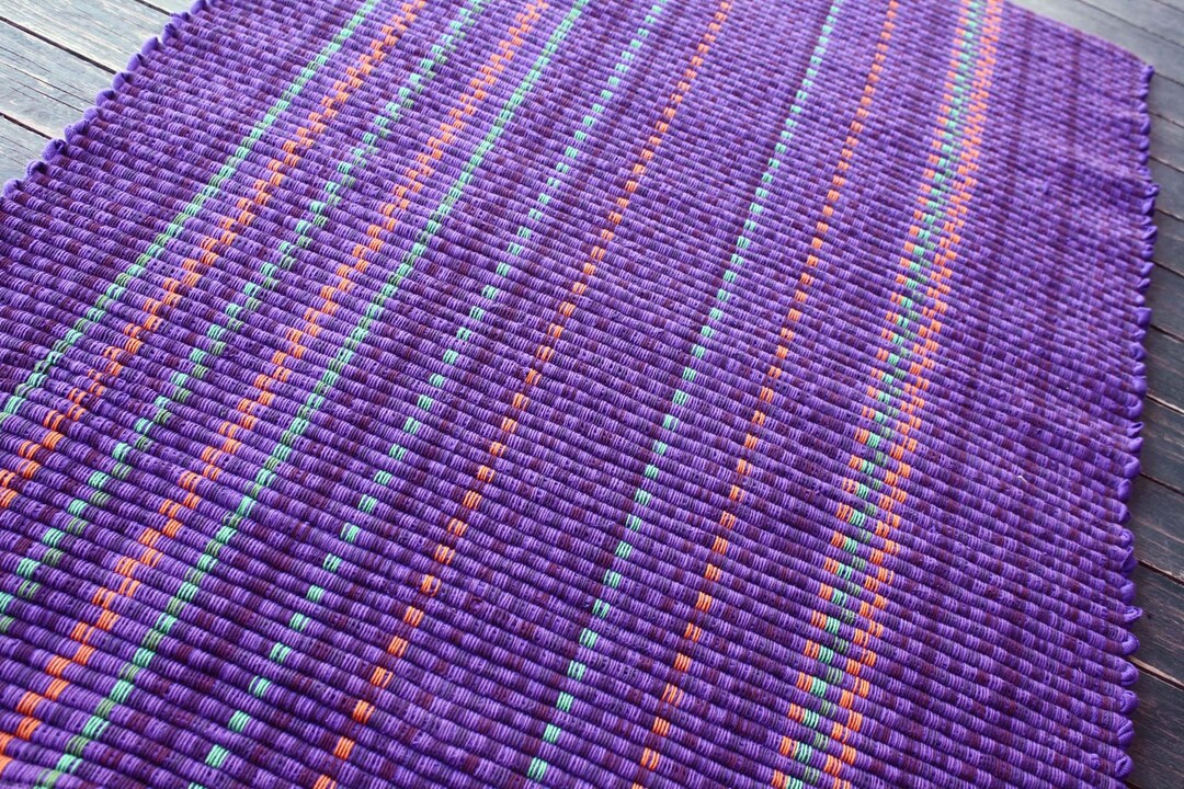 Handwoven Rug, Purple With Green and Orange Etsy