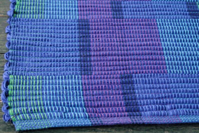 Handwoven blue purple and green cotton rug Etsy