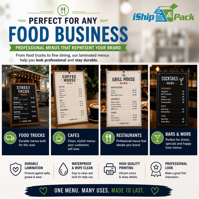 Laminated Menus for Food Trucks & Restaurants | Durable Waterproof ...