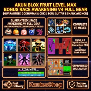 Blox Fruit Account Level Max Bonus Race Awakening V4 Full Gear
