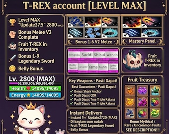Blox Fruits T-REX Account - Max Level 2550+ - T-REX Fruit im Warenbestand