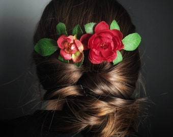 Bridal hair comb wedding accessory beautiful classy burgundy red rose spring summer bride simple woman's fashion bride flower boho garden