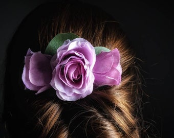 Bridal hair comb wedding accessory beautiful classy lavender purple rose spring summer bride eucalyptis simple woman's fashion bride flower