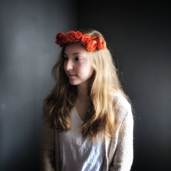 Flower Crown Fall Wedding Burnt Orange Ranunculus Floral Halo Etsy