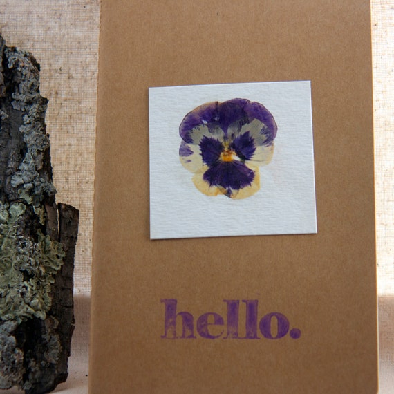 Items similar to moleskine journal. botanical pressed violet pansy kraft paper. notebook library