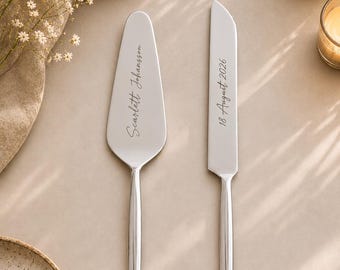 Personalisierter Edelstahl-Kuchenmesser-Set, graviertes Hochzeitsandenken.