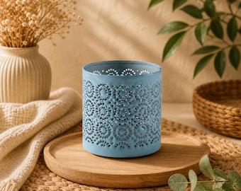 Handcrafted Metal Votive Candle Holder | Perforated Lantern Home Decor