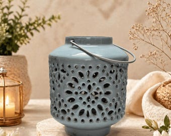 Handmade Metal Lantern, Rustic Candle Holder, Indian Handicraft Decor