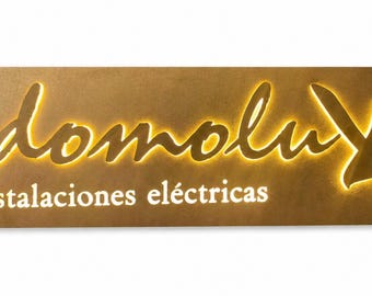 Custom LED Light Up Sign | Aged Gold MDF Wood Sign | Decorative Light for Business, Office or Workshop