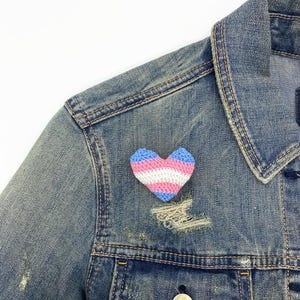 Trans Support Heart Pin, Transgender Pin, Crochet Heart Pin, Crochet Transgender Flag Pin, Pride Pin, LGBTQ Pin