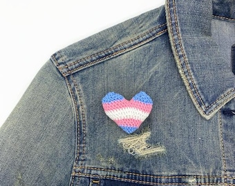 Crochet Transgender Pride Heart Pin: LGBTQ Support