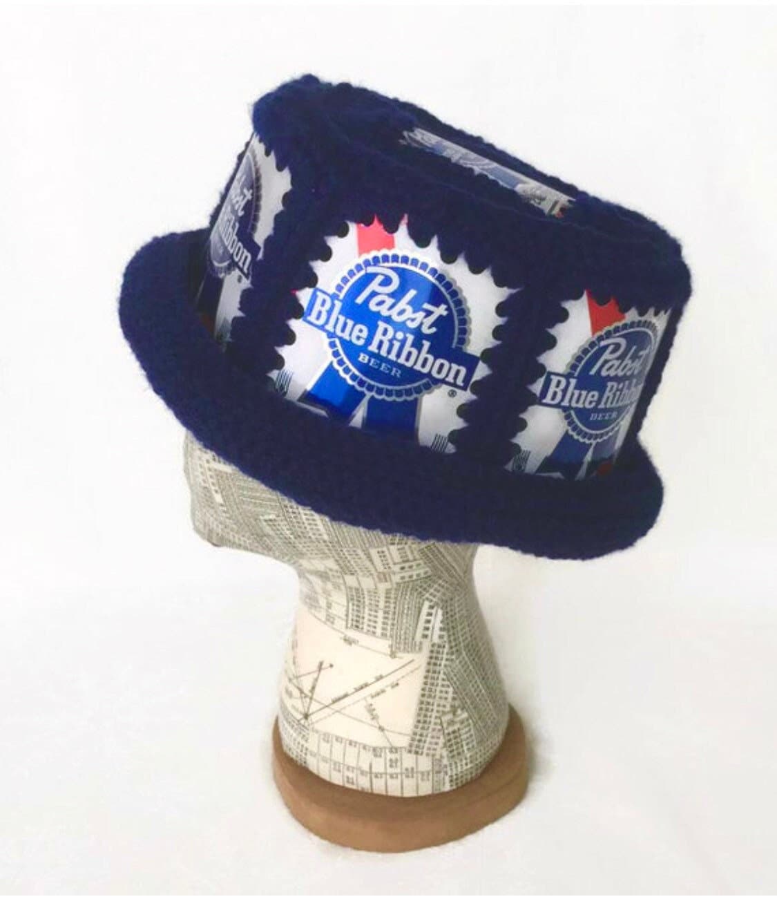 Pabst Blue Ribbon Beer Can Crochet Hat, Upcycled Party Hat - Etsy