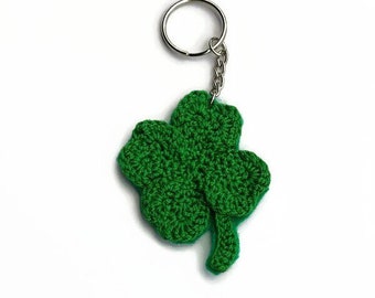 Crochet Shamrock Keychain, Good Luck Four Leaf Clover Charm