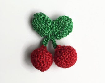 Cherries Pin, Crochet Cherries Pin, Cherry Pin, Crochet Cherry Pin, Cherry Brooch, Cherries Brooch, Cherry Lapel Pin