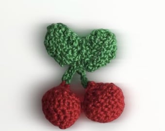 Handmade Crochet Cherry Brooch, 50s Rockabilly accessory