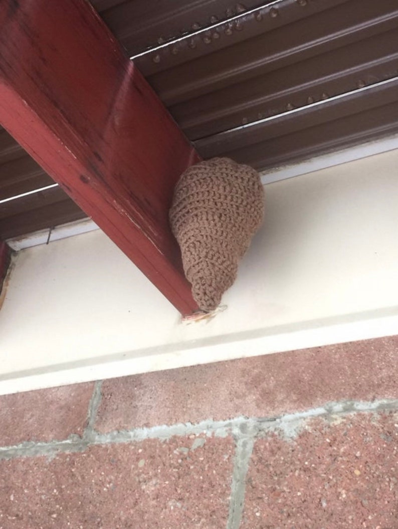 Fake Hornet Nest, Hornet Nest Decoy, Crochet Hornet Nest, Non Toxic Wasp Deterrent, New Home Gift image 1