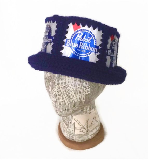 Pabst Blue Ribbon Beer Can Crochet Hat, Upcycled Party Hat - Etsy