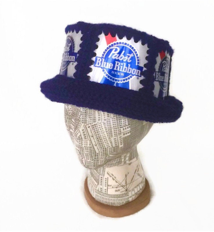 Pabst Blue Ribbon Beer Can Crochet Hat, Upcycled Party Hat - Etsy