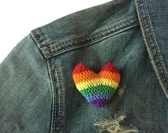 Rainbow Heart Pin, Heart Pin, Rainbow Pin, Crochet Rainbow Heart Pin, Pride Pin