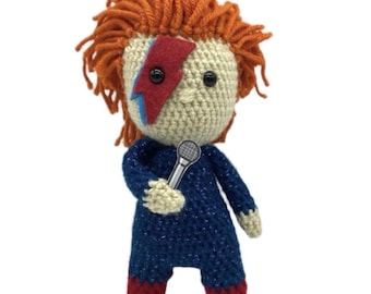 Handmade Crochet David Bowie Doll | Ziggy Stardust Amigurumi Plush Collectible