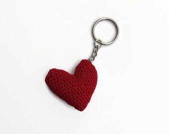 Heart Keychain, Red Heart Keychain, Crochet Heart Zipper Pull, Love Keychain, Pocket Hug, Rearview Mirror Charm