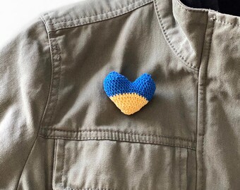 Ukraine Support Pin, Ukraine Pin, Ukraine Flag Heart Pin, Crochet Ukraine Pin