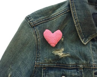 Crochet Heart Pin, Pink Cotton Love Pin