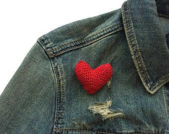 Heart Pin, Small Red Heart Pin, Crochet Heart Pin, Love Pin, Valentine’s Gift Idea