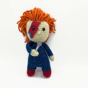 David Bowie Inspired Doll, Ziggy Stardust Inspired Doll, David Bowie Plush Toy, Crochet David Bowie, Gift for a Music Lover