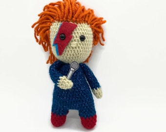 David Bowie Inspired Doll, Ziggy Stardust Inspired Doll, David Bowie Plush Toy, Crochet David Bowie, Gift for a Music Lover