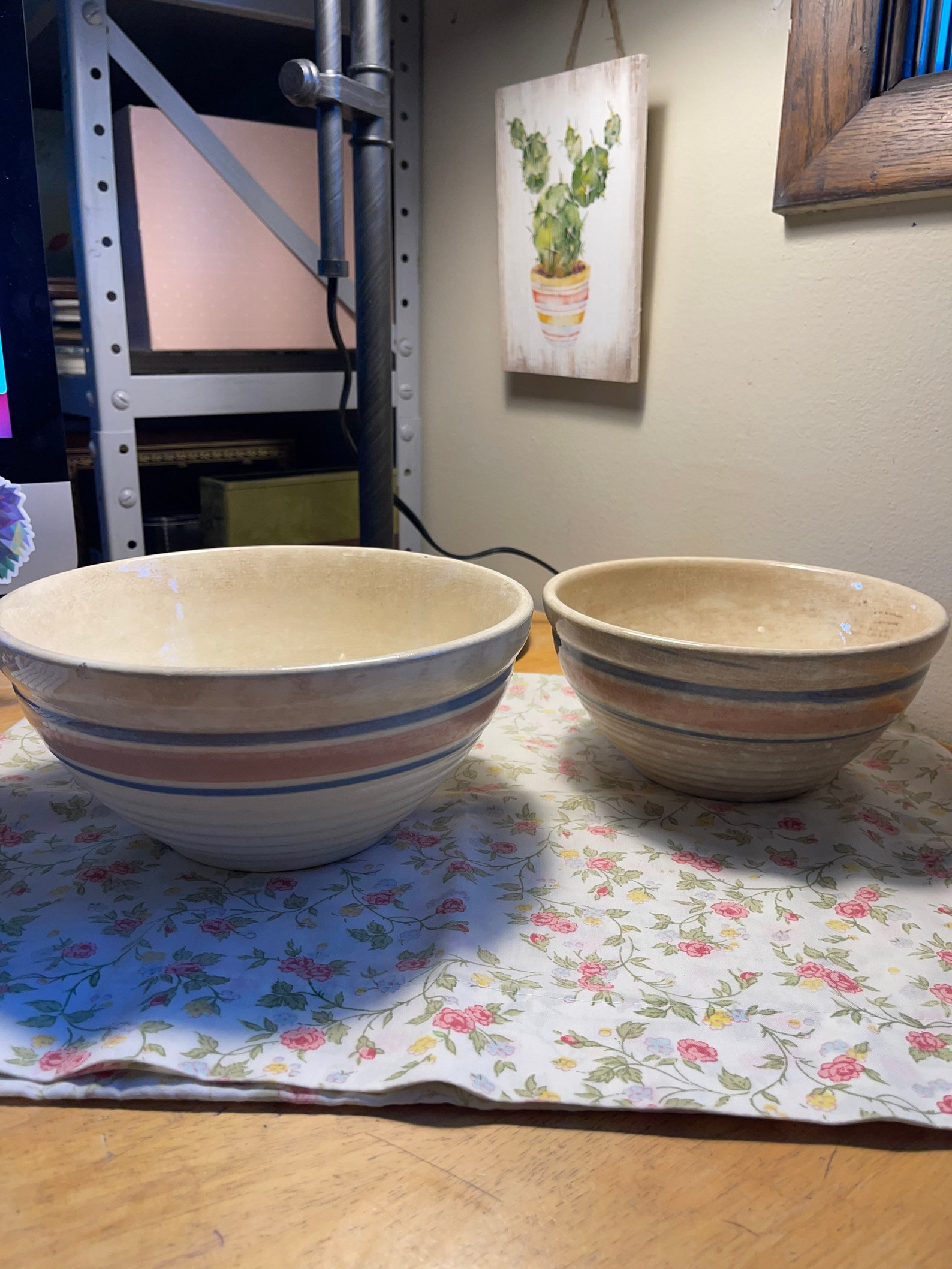 Vintage Oven Proof USA Pottery Ringed Mixing Bowls Pink & Blue Etsy
