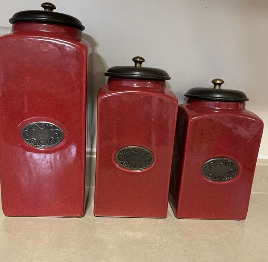Pier1 3 Pc. Red Ceramic Canister Set Etsy