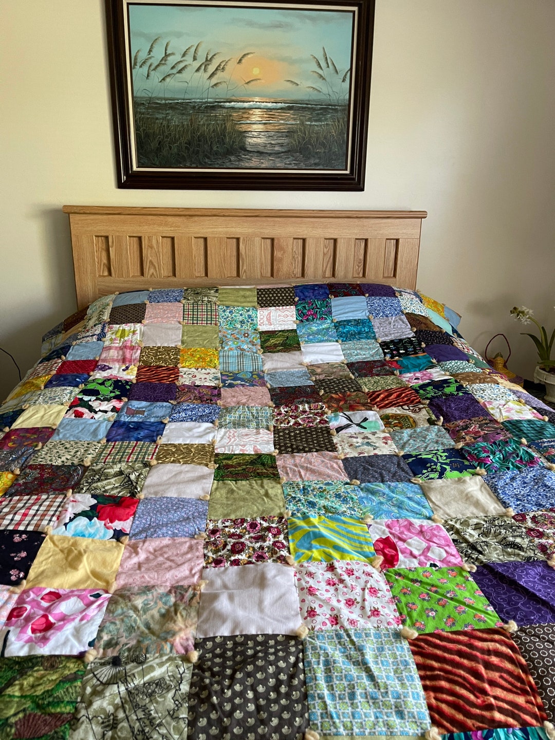 Vintage Handmade Patchwork Quilt 68wx90l Reversible/hand Tied Etsy