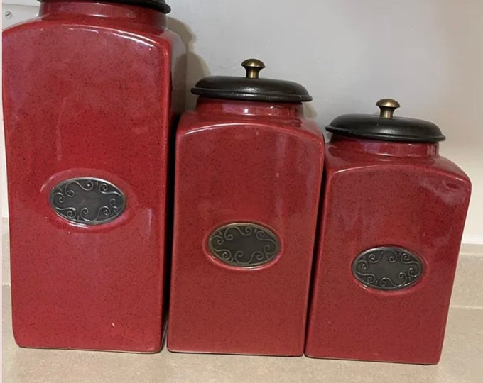 Pier1 3 Pc. Red Ceramic Canister Set Etsy