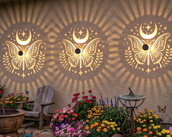 Butterfly Moon Phase Solar Wall Lights (2-Pack) — Outdoor Waterproof Garden Decorative Lights