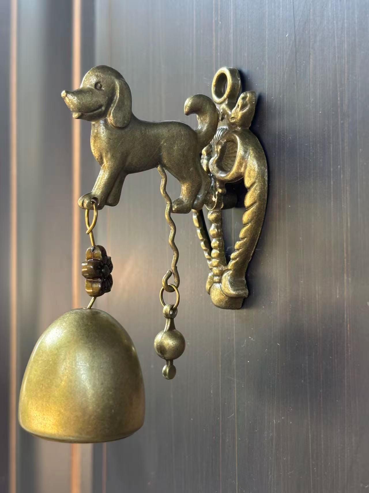 Brass Dog Wind Chime Magnetic Door Bell Iron Wall Hanging Garden Decor
