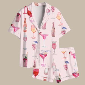 Pyjamasset med cocktailmönster, rosa pyjamasmönster, sommarmyskläder