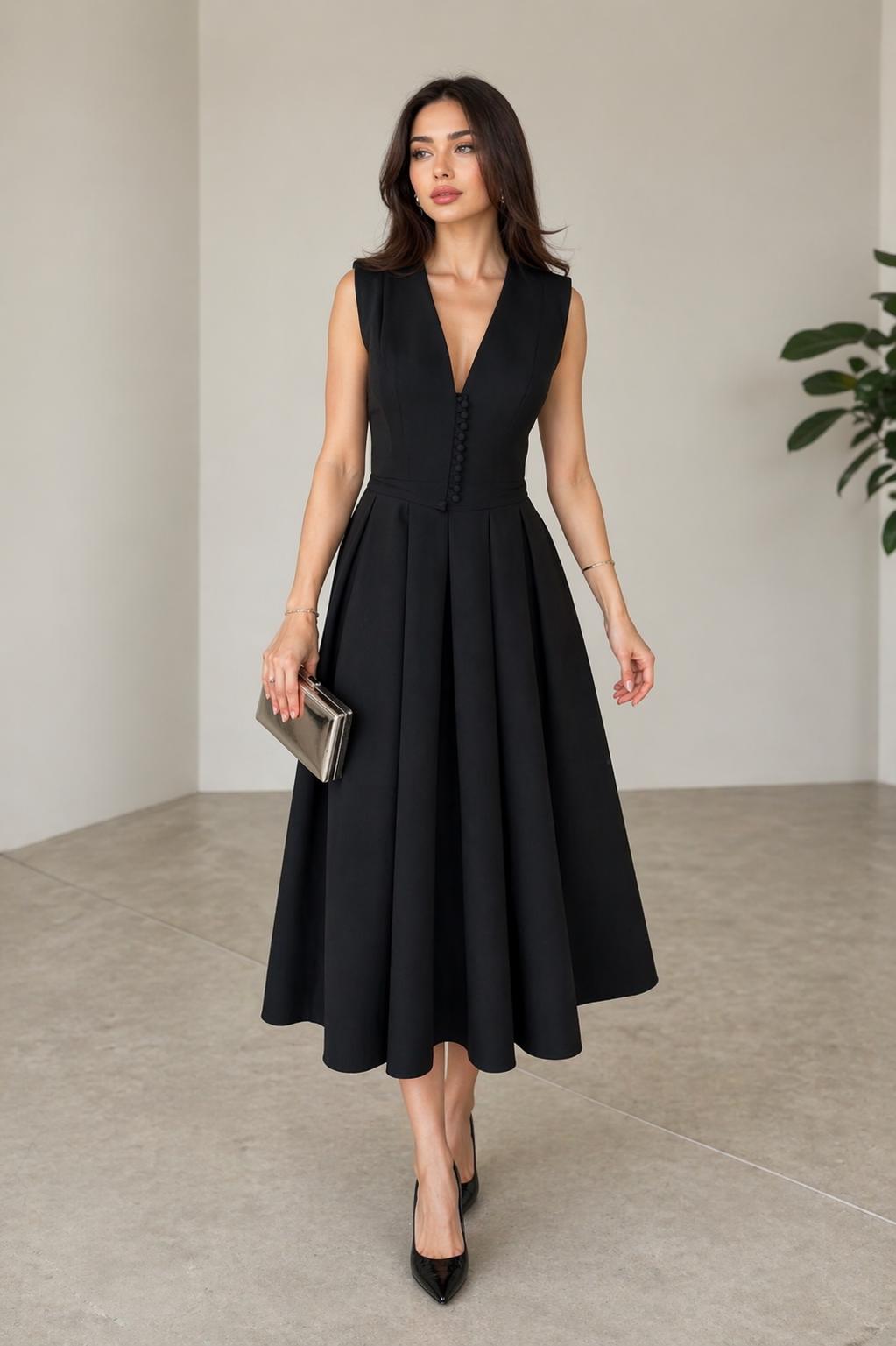slim fit dress slacks Berylove Women Chiffon A Line Graduation Dress with Slit Black White Polka Dot Midi Summer Dress, Black White Dot / US2