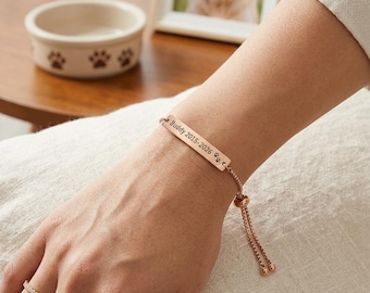 Personalized Memorial Dog Bracelet | Engraved Name, Dates, Pet Loss Gift