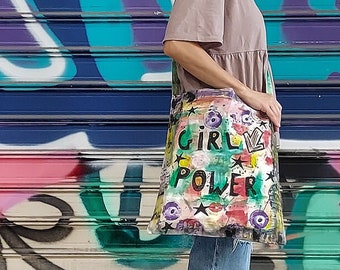 Ηand painted  tote bag, Eco bags, Funky, Textile,  cotton bag, colorful, abstract art, unique gift, fashion accessory, yoga mat.