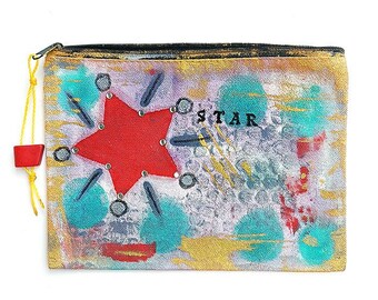 Ηandpainted pouch, canvas, Eco bags, Funky, Textile, Handmade clutch, cotton bag, colorful, abstract art, unique gift, fashion accessory